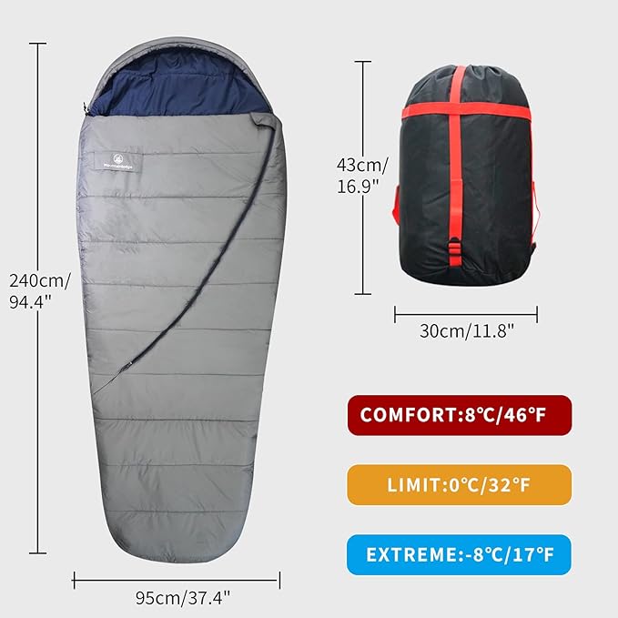 Balance Sleeping Bag for Adult,Cold&Warm Weather with Compression Sack and Water Resistant for Family Camping,Travel and Car Camping