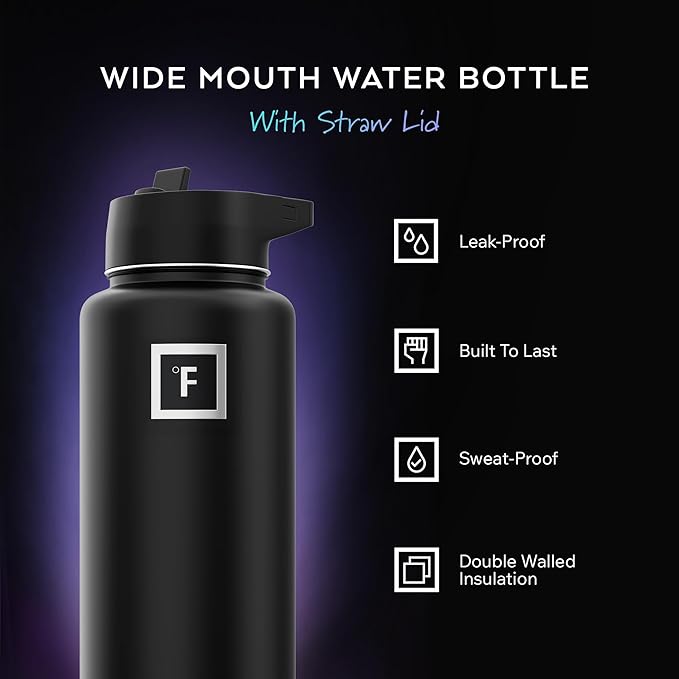 IRON °FLASK Camping & Hiking Hydration Flask with 3 Lids - Stainless Steel, Double Walled & Vacuum Insulated Water Bottle - Leak Proof & BPA Free (Sand, Straw - 22 oz)