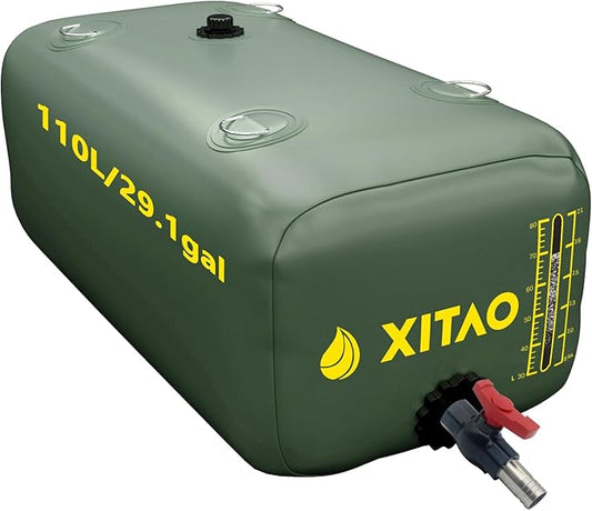 XITAO 29Gal Storage Bladder w/Level Indicator, Large Capacity Foldable Containers, Portable Emergency Tank Bag for RVs, Fire Prevention, Irrigation, Green