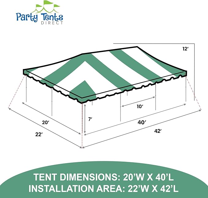 Party Tents Direct 20'x40' Weekender West Coast Tent Frame Party Tent (Green/White) PVC Top with Storage Bag - Tents for Parties, Weddings, Birthdays, Banquets, Fiestas, Workshop, Outdoor Event
