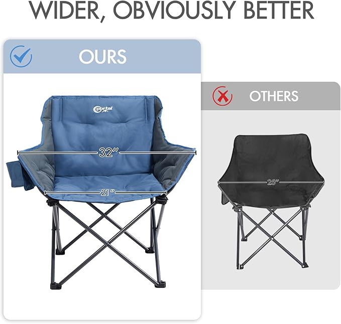 PORTAL 32In Extra Wide Camping Chair for Adults, Oversized Folding Chair with Cup Holder & Carry Bag, Heavy-Duty Outdoor Chair Supports 350 lbs, Portable for Camping, Lawn, Patio