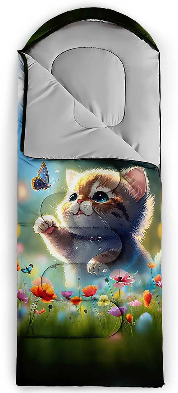 AILONEN Girls Pink Camping Sleeping Bags,Lightweight & Waterproof,3 Season Warm & Cool Weather,Cute Bow Duck Print Sleeping Bags for Kids,Girls,Adults Travelling,Outdoors