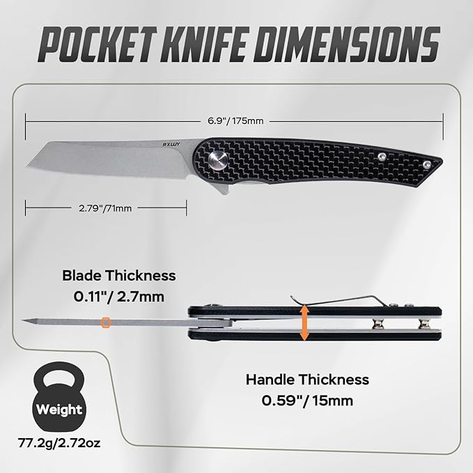 Folding Pocket Knife, 2.79” 14C28N Steel Blade Carbon Fibre Handle Flipper Liner Lock Small Praxis EDC Folding Knife, Sharp Camping Outdoor Survival Knives for Men Women (Black)