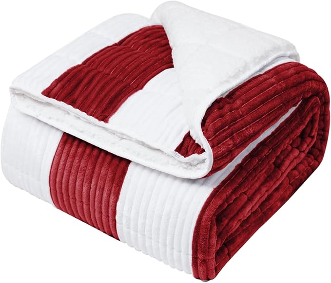 Weighted Blanket for Adults (15lbs, 48"x72" Twin Size) - Sherpa Fuzzy Heavy Blanket for 120-160lbs with Premium Glass Beads - Soft Thick Blanket for All-Season Sleeping Comfort - Red
