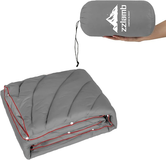 zzlamb Camping Blanket, Compact Lightweight Soft Puffy Blanket Water-Repellent, Packable Warm Quilt Down Alternative Picnic Hiking Backpacking Beach Travel RV Airplane Couch Car