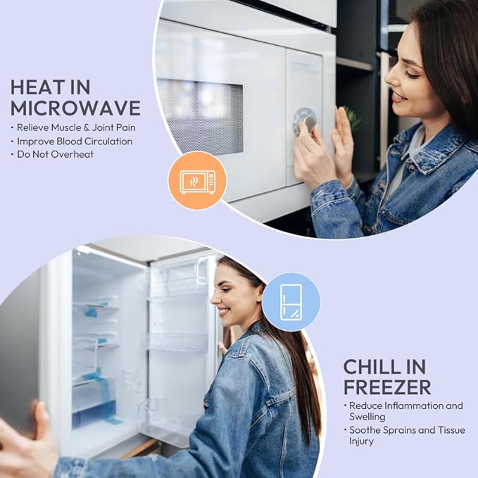 Microwavable Heat Pad for Neck and Shoulders, Weighted Microwave Moist Heating Wrap for Pain Relief Sore Muscle Stress Tension, Heated Wrap with Aromatherapy, Hot & Cold Compress, Purple