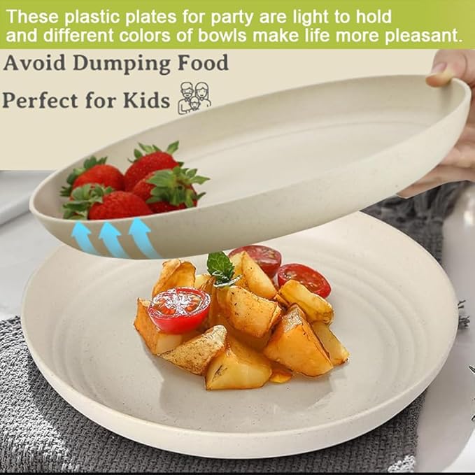 Lchkrep Unbreakable Wheat Straw Plates 9 Inch, Reusable Lightweight Deep Plates Dinner Dishes Plastic Plates Microwave Safe Dinnerware for Adult, BPA-Free Cereal plates 4 Pcs