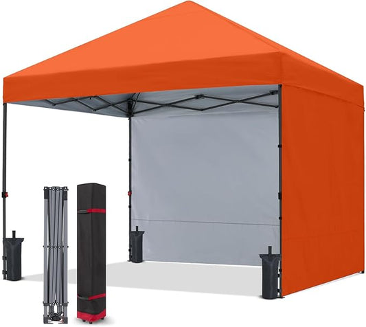 COOSHADE Pop Up Canopy Tent 10x10 with 2 Sidewalls, Outdoor Shade Instant Canopy Tents, Orange