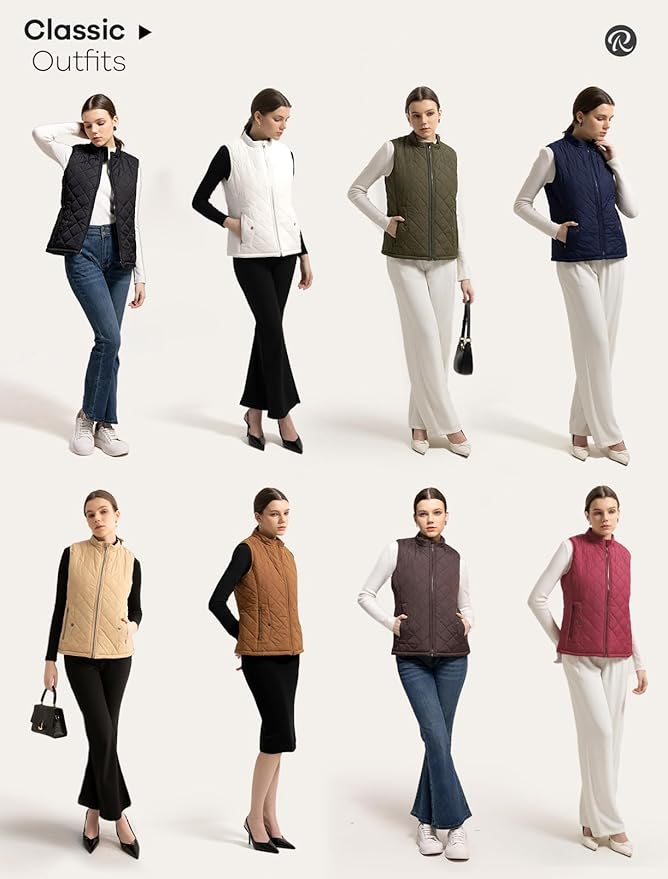 Women's Vest, Quilted Puffer Water-Resistant Zip With Pockets