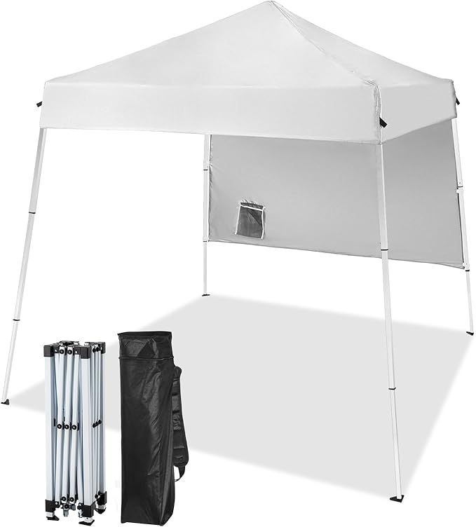 Outvita 6'x6' Pop Up Canopy Tent Commercial Instant Gazebo Tent, Waterproof & UV Protection Canopy Tent with Slant Legs & 1pc sidewall for Party Wedding Birthday BBQ Events