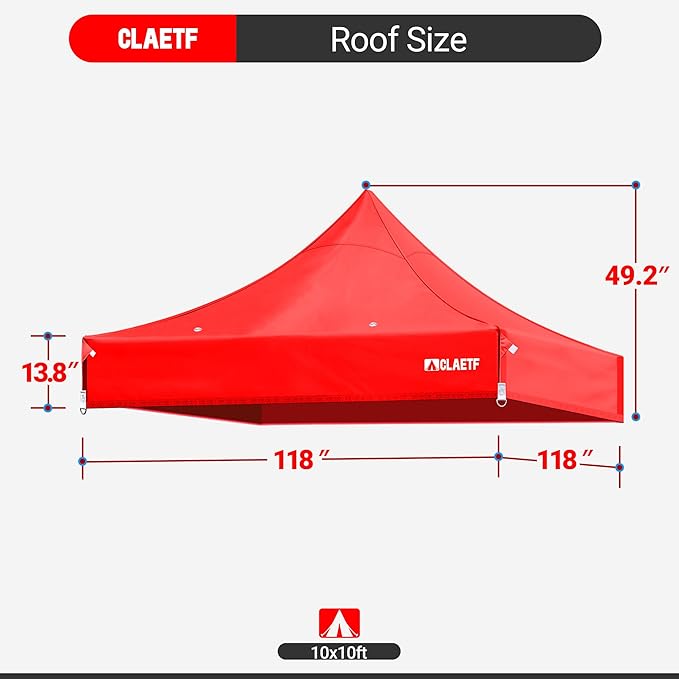 10x10 Canopy Replacement Top for Pop Up Canopy Tent - 4 Drainage Holes,10x10ft Canopy top Suitable for Most of The Standard Canopy(top only) (Red)