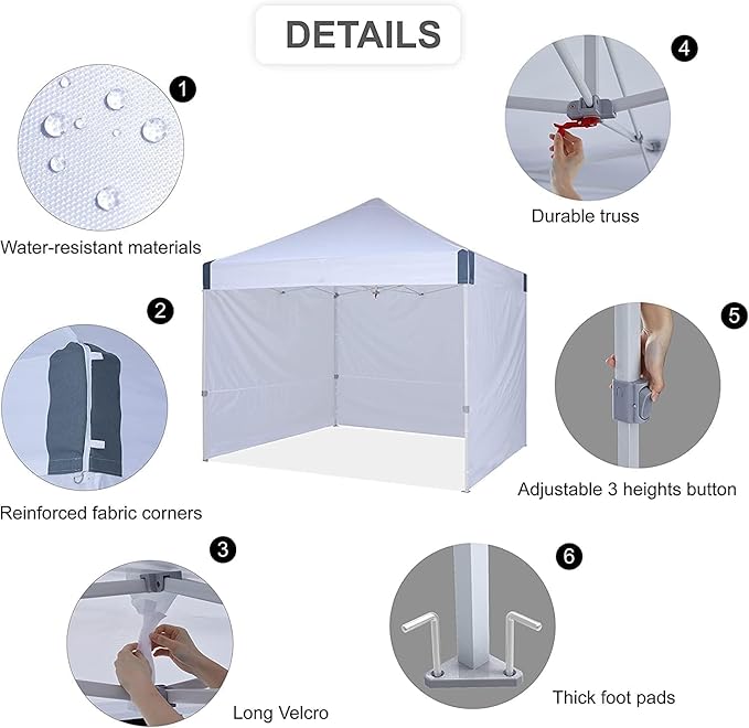 10x10 pop up Canopy Tent, Outdoor Patio Canopy Tent with sidewalls, Heavy Duty Commercial Instant Canopy Tent with Sand Bags for Deck, Party, Camping, Backyard, Playground, White