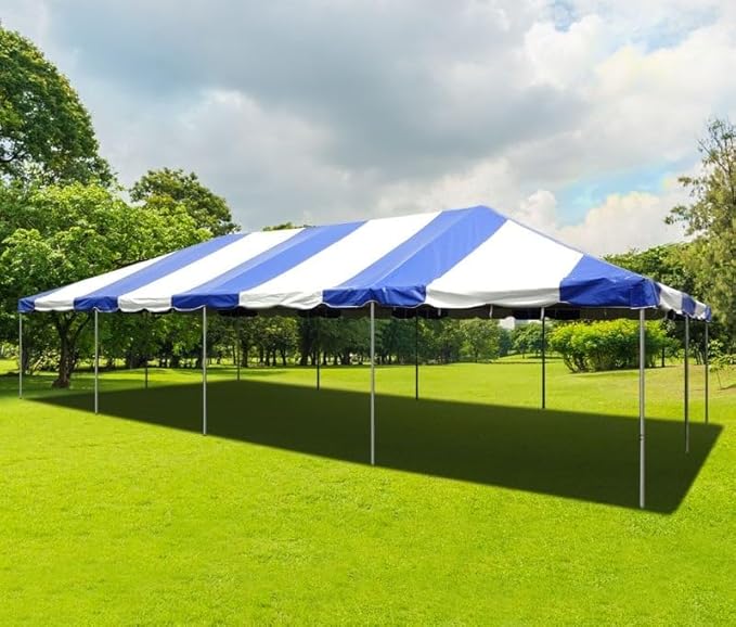 Party Tents Direct 20'x40' Weekender West Coast Tent Frame Party Tent (Blue/White) PVC Top with Storage Bag - Tents for Parties, Weddings, Birthdays, Banquets, Fiestas, Workshop, Outdoor Event
