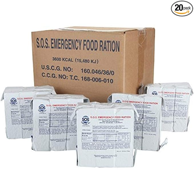 SOS Food Labs Rations Emergency 3600 Calorie Food Bar - 3 Day / 72 Hour Package with 5 Year Shelf Life- FULL CASE