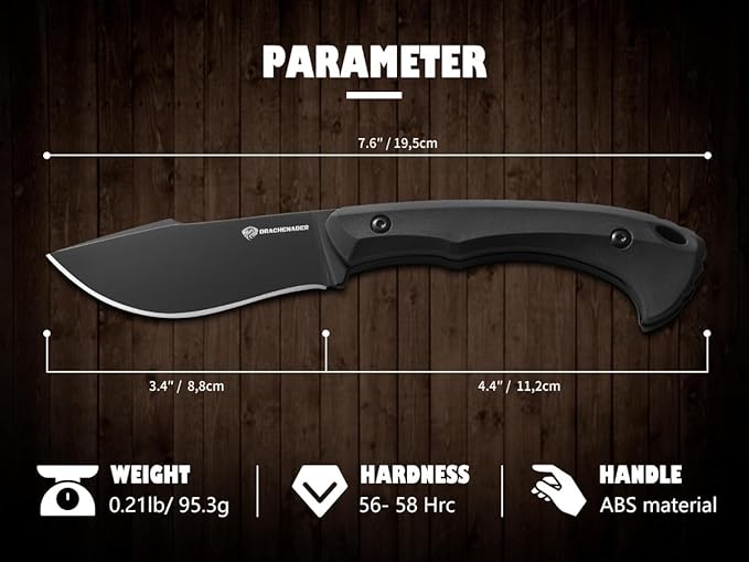 7.68" EDC Survival Knife with Fire Starter L-Y, Small EDC Full Tang Fixed Blade Knife with Sheath, Belt Clip, Full Black