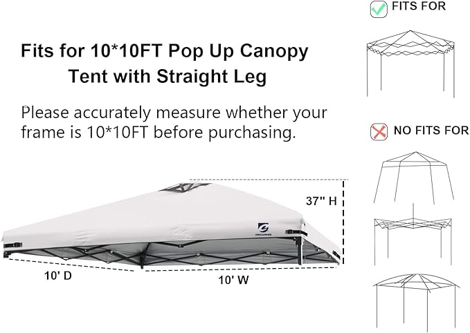 10x10 Pop Up Canopy Replacement Top Cover with Air Vent for Straight Leg Canopy Tent, Waterproof for Outdoor Garden Patio Camping Sun Shade(Top Only) (Grayish White, 1)