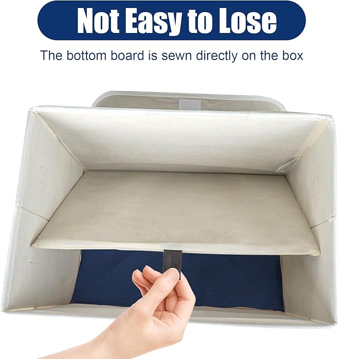 Large 22 Quart Linen Fabric Foldable Storage Bin Cube Organizer Basket with Flip-Top Lid & Handles, Clothes Blanket Box for Home, Office, Closet, Navy Blue & White, 4 Pack 14.6 x 9.5 x 9.5
