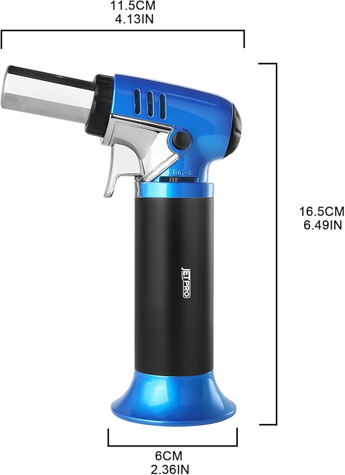 Butane Torch Lighter Refillable with Adjustable Flame Kitchen Torch for Creme Brulee Baking BBQ Cooking Soldering One Hand Operation with Fuel Window Safety Lock (Butane Gas Not Included)