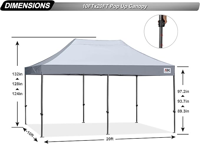 ABCCANOPY Patio Pop Up Canopy Tent 10x20 Commercial-Series (Gray)