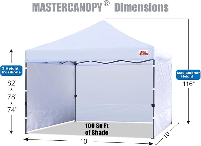 MASTERCANOPY Heavy Duty Pop-up Canopy Tent with Sidewalls (10x10,White)