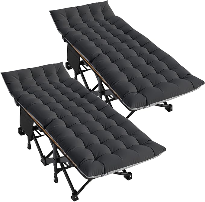 DoCred Folding Camping Cot with Mattress, 2 Pack Heavy Duty Folding Cot for Adults, Portable Sleeping Cot Bed Adults Outdoor Bed with Carry Bag, Travel Camp Cots