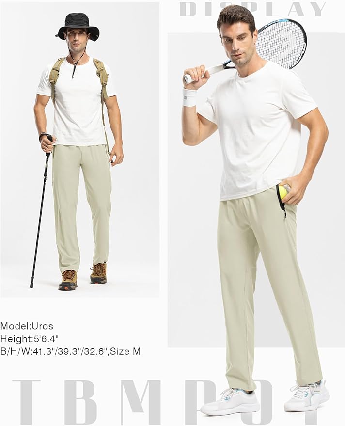 TBMPOY Men's Lightweight Hiking Travel Pants Breathable Athletic Fishing Active Joggers Zipper Pockets