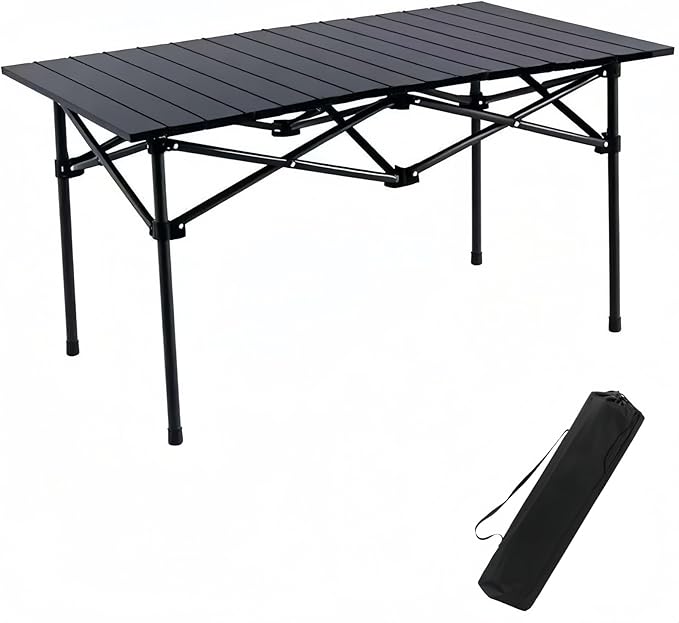 Folding Camping Table, Portable Beach Table,with Portable Bag,Suitable for Indoor, Outdoor, Camping, Backyard, Party, Patio, The Black Camping Table at The Beach