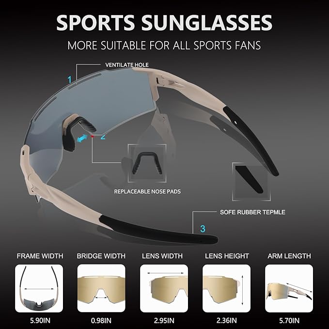 OULAIQI Cycling Sunglasses Polarized Sunglasses for Cycling Men Women with 1 Lens or 3 Interchangeable Lens Baseball Glasses