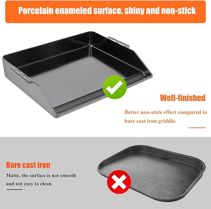 Universal Cast Iron Cooking Griddle 18" x 14", Porcelain Nonstick Coating Griddle, Flat Top Grill Plate with Extra High Sidewalls, for Gas Grills, Oven, Stove