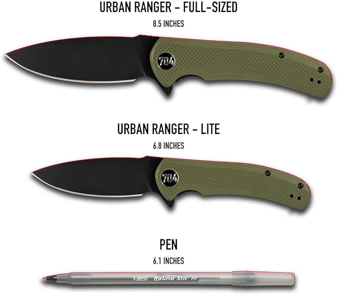 704 Gear Urban Ranger Lite EDC Folding Pocket Knife | Compact 2.91" Blade, D2 Steel, G10 Handle, Reversible Pocket Clip | Olive Drab Green