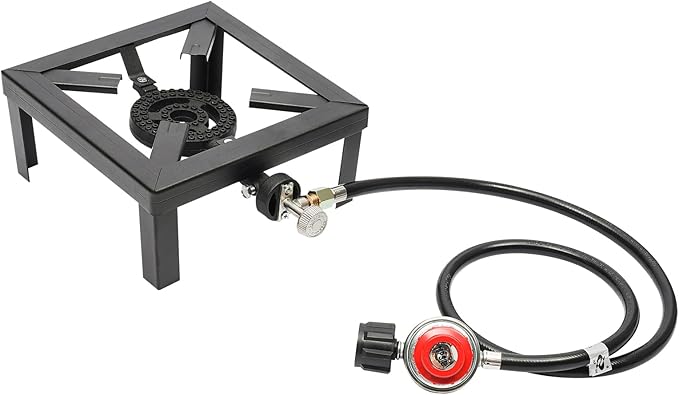 Single Burner Gas Stove, 8000W Portable Outdoor Propane Stove with Adjustable 0-20Psi Regulator Hose for Patio Camping, BBQ, Home Brewing, Turkey Fry, Maple Syrup Prep