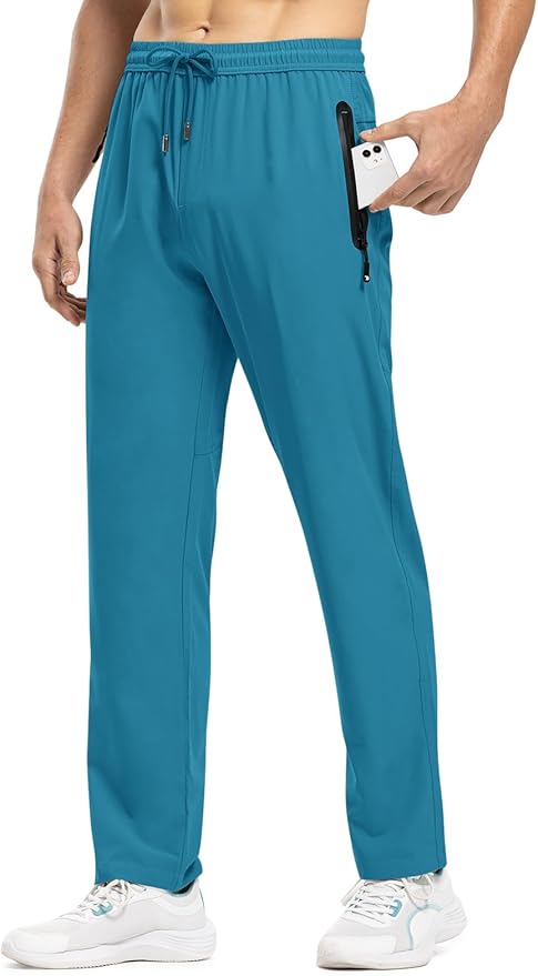 TBMPOY Men's Lightweight Hiking Travel Pants Breathable Athletic Fishing Active Joggers Zipper Pockets
