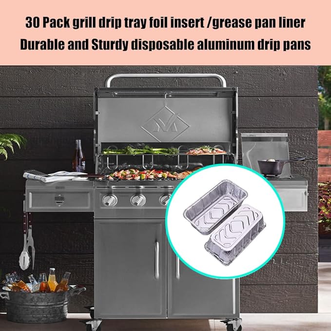 30-Pack Grease Tray Liner Drip Pan Liners for Members Mark 5-Burner Outdoor Flat Top Gas Griddle l Replacement Members Mark 5 Burner Griddle Aluminum Foil Grease Pan Disposable