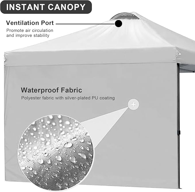 KAMPKEEPER 10x10 Pop Up Canopy Tent with 2 Sidewalls, Beach Tent - Easy Outdoor Sun Shade for Events, Parties, Camping - Gazebo with 4 Weight Bags & Carry Bag.(White)