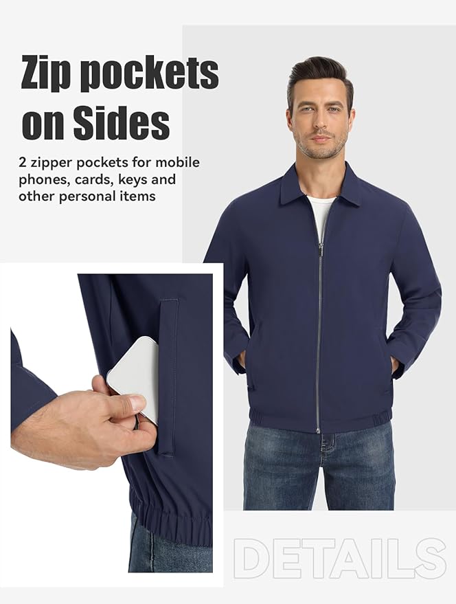 MAGNIVIT Men's Lightweight Jackets Light Windbreaker Full Zip Up Stylish Golf Coat Business Work Casual Dress