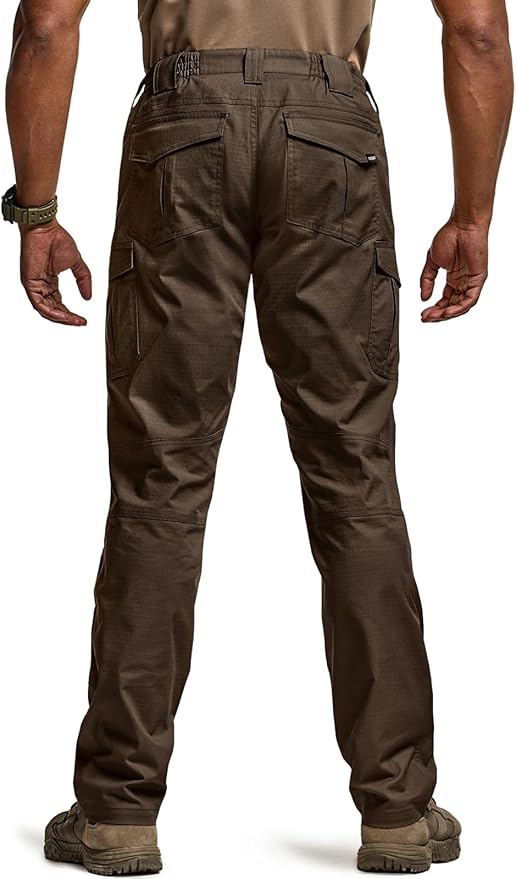 CQR Men's Flex Ripstop Tactical Pants, Water Resistant Stretch Cargo Pants, Lightweight EDC Hiking Work Pants