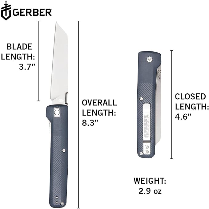 Gerber Gear Pledge Pocket Knife with Pocket Clip - 3.7" Full Panel Plain Edge Blade Folding Knife - EDC Gear and Equipment - Urban Blue
