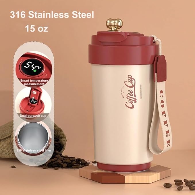 Coffee cup,Insulated Travel Coffee Mug Spill Proof Leak Proof Portable To Go Camping Stainless Steel Coffee Tumbler Reusable Coffee Cups with Lids Thermos for Hot and Cold Drink (Old-Style Red)