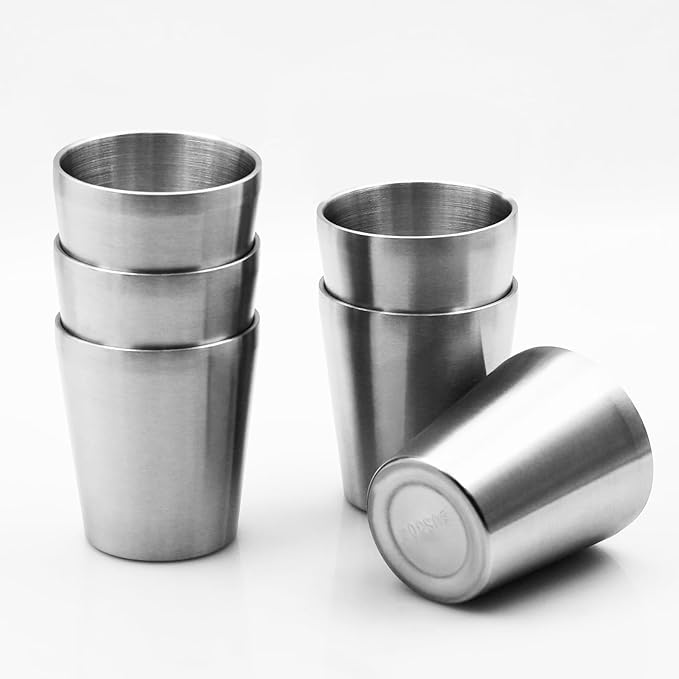 Stainless Steel Insulated Mugs, Metal Tumbler Double Wall Vacuum Water Glasses,Reusable Beer Cups for Camping bbq Party Coffee(9oz-6Pcs)