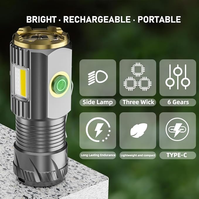 Rechargeable mini LED Flashlight, 9000 lumens Ultra Bright Small Flashlight, with Clip and Magnet, IPX6 Waterproof, 6 Modes, Suitable for Camping, Hiking, and Emergency situations (2-Piece Set)