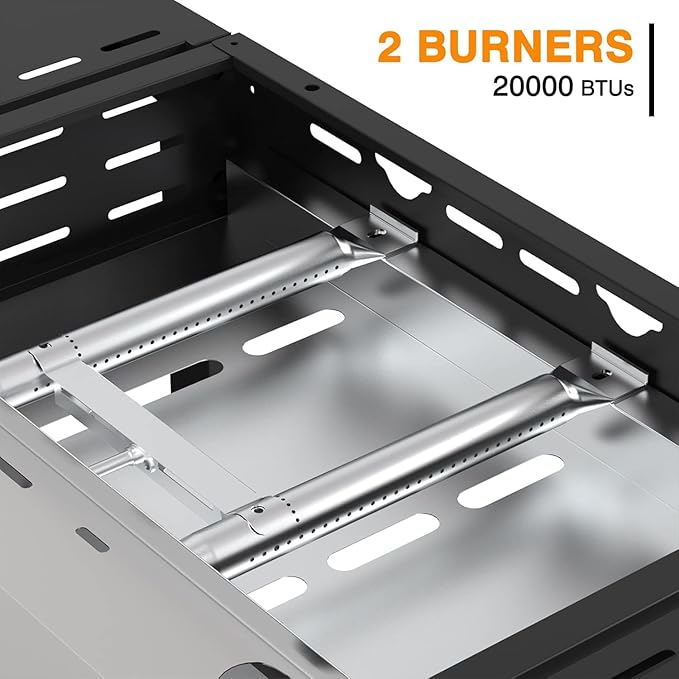 2 Burner BBQ Gas Griddle, 17.3 Inch Stainless Steel Portable Detachable Propane Griddle, 20,000 BTU Flat Top Grill for Camping Tailgating