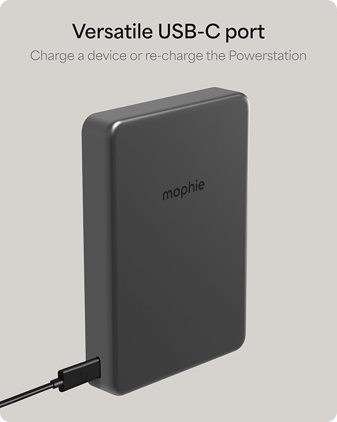 Mophie Powerstation Wireless 10,000mAh Power Bank – MagSafe Compatible, 15W Qi2-Certified, 30W USB-C PD Fast Charging, Slim Battery Pack for iPhone, Android, Travel & Airplane Use