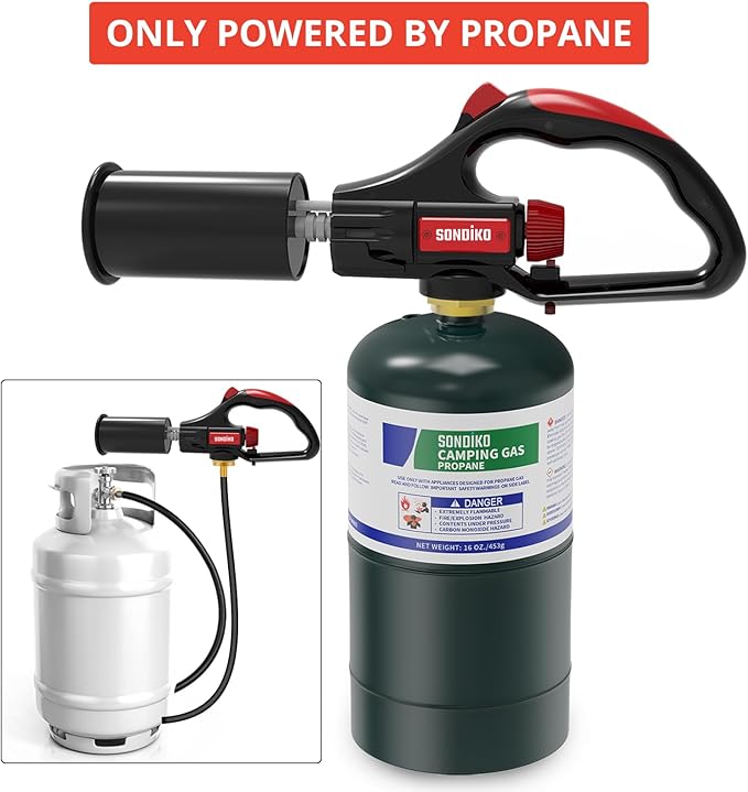 Sondiko Cooking Propane Torch Head Kitchen Torch, Outdoor Campfire Torch with Safety Lock and Adjustable Flame for BBQ Searing Steak, Creme Brulee (Tank Not Included)