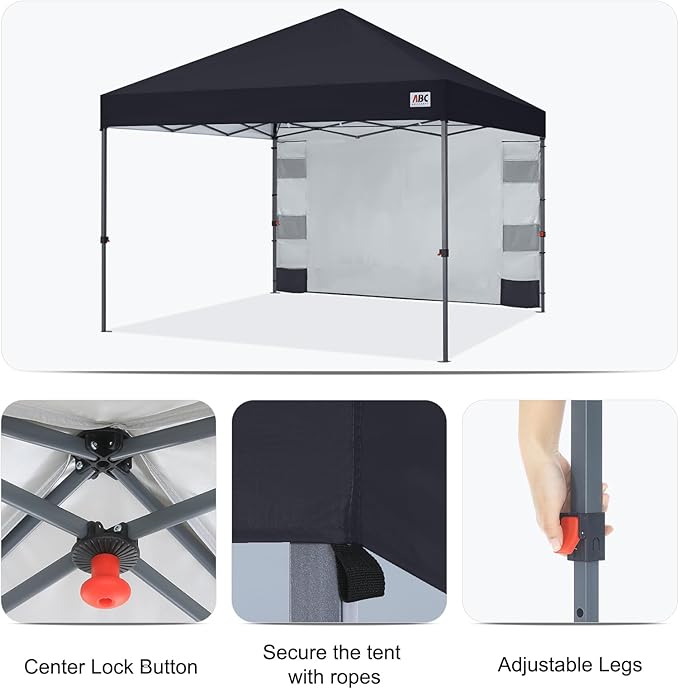 ABCCANOPY Pop Up Canopy with Sidewall,10x10 Outdoor Canopy Tent with Storage Sidewall for Commercial Events with 4 Weights (Black)