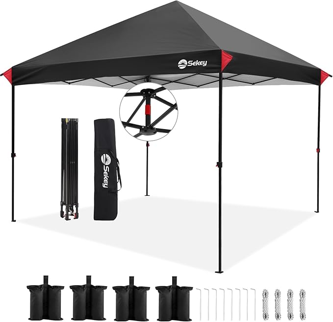 Sekey 10x10 Pop Up Canopy with One Push Setup-Easy Up Canopy with 99% UV Blocking - Instant Outdoor Sun Shade for Events, Parties, Camping- Commercial Gazebo with Weight Bags,Wind Proof&Waterproof