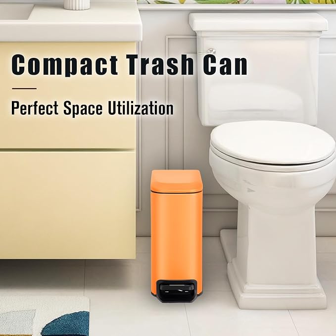 Cesun Small Bathroom Trash Can with Lid Soft Close, Step Pedal, 6 Liter / 1.6 Gallon Stainless Steel Garbage Can with Removable Inner Bucket, Anti-Fingerprint Finish (Matt Orange)