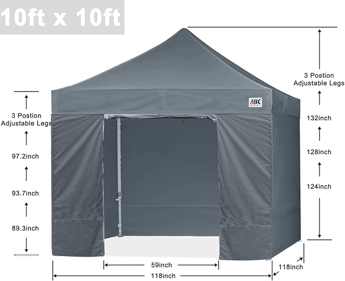 ABCCANOPY Ez Pop Up Canopy Tent with Sidewalls 10x10 Commercial -Series, Dark Gray