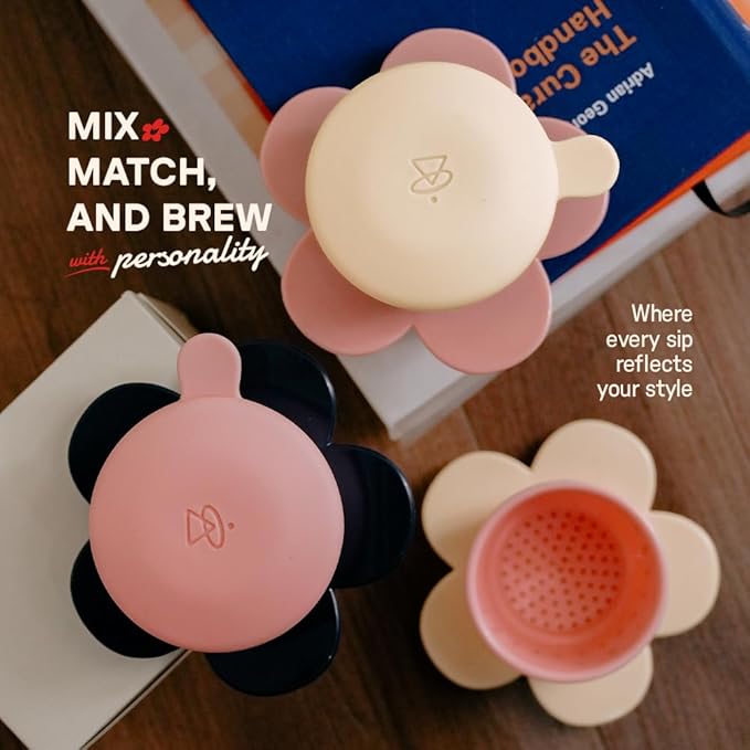 – Vietnamese Coffee Dripper – MIX COLORS – Pour Over Coffee Maker with Flower Design – Reusable Coffee Filter for Sustainable Brewing (Pink + Ivory)