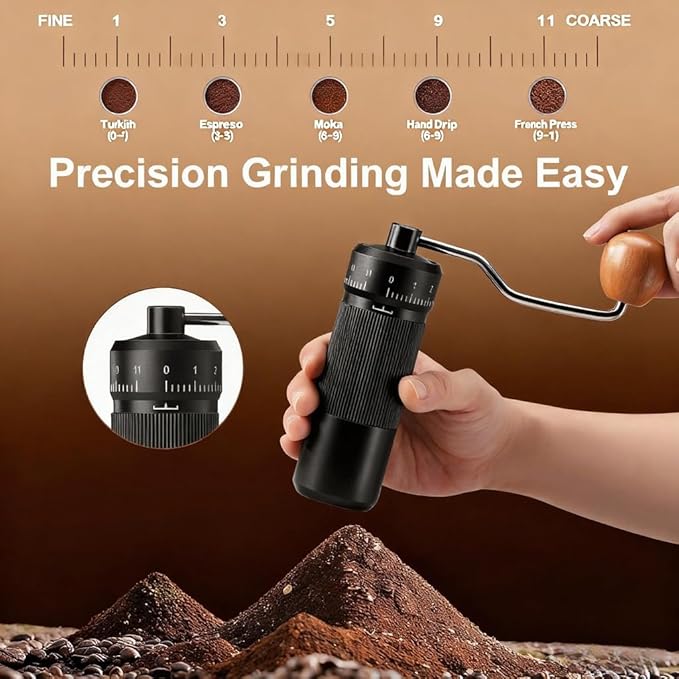 Portable Manual Coffee Grinder with Stainless Steel Conical Burr Mill, 25g Capacity Small Coffee Grinder for Travel, Camping, Office (Black)
