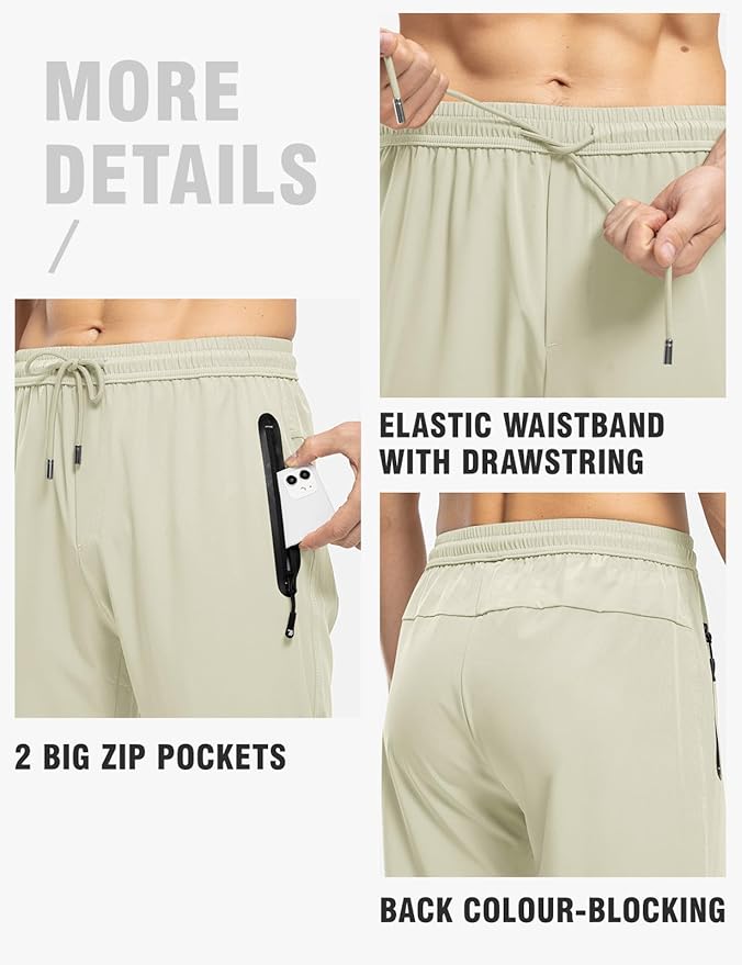 TBMPOY Men's Lightweight Hiking Travel Pants Breathable Athletic Fishing Active Joggers Zipper Pockets